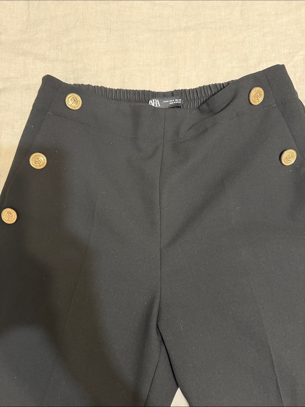 Zara Black High-Waist Trousers with Gold Buttons